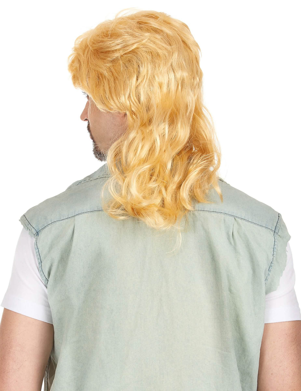 Pohľad zozadu na blond pánsku mullet parochňu