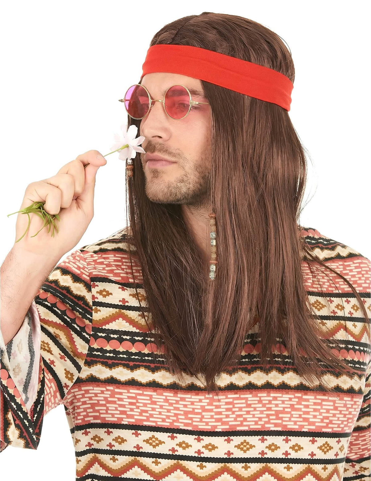 Bočný pohľad na pirátsku alebo hippie parochňu s bandanou pre dospelého