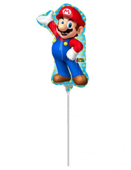 Balón z hliníka Super Mario pre dieťa modrá na plastovej tyči