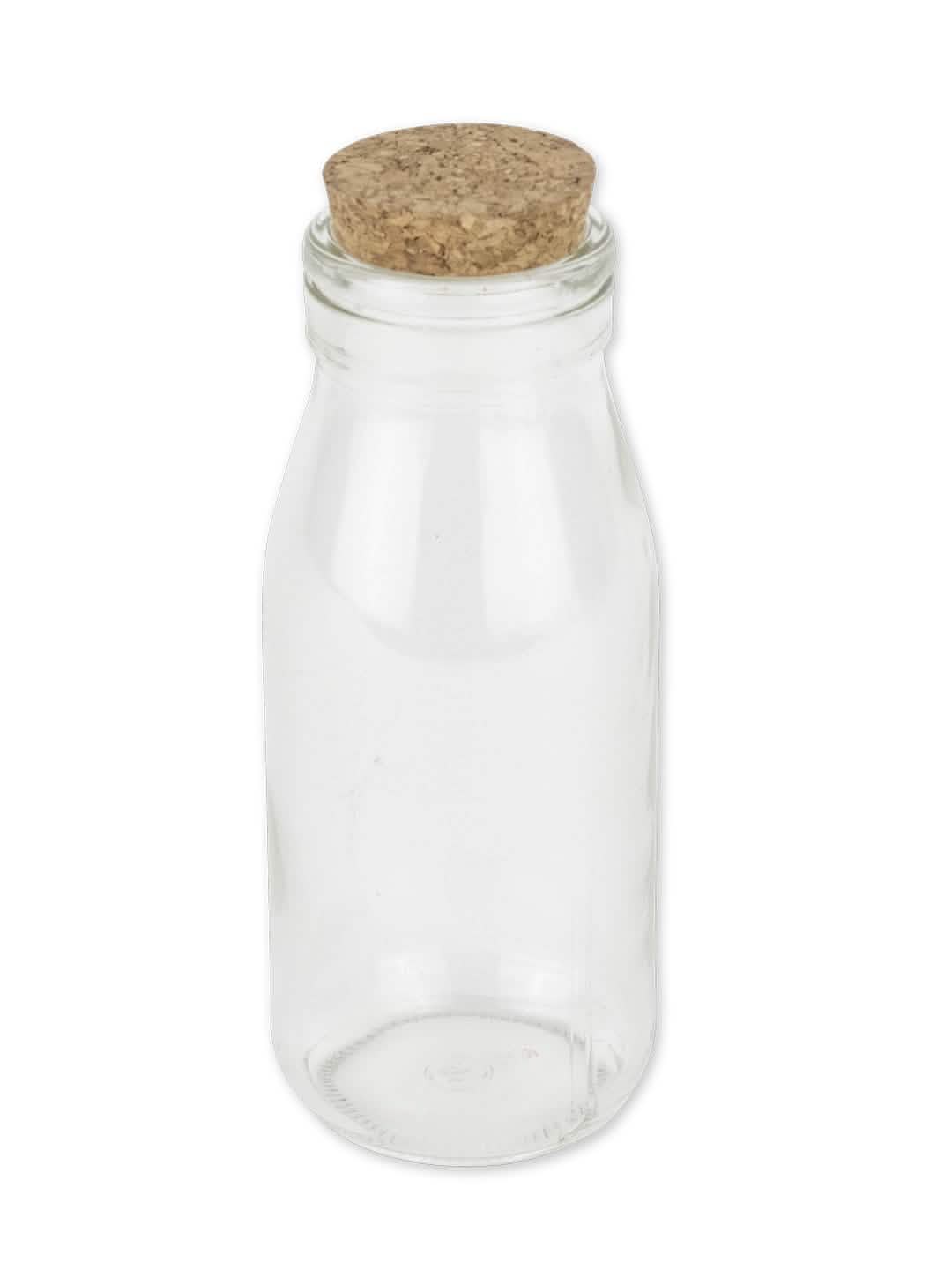Sklenená fľaša na candy bar na svadbu s korkovým uzáverom