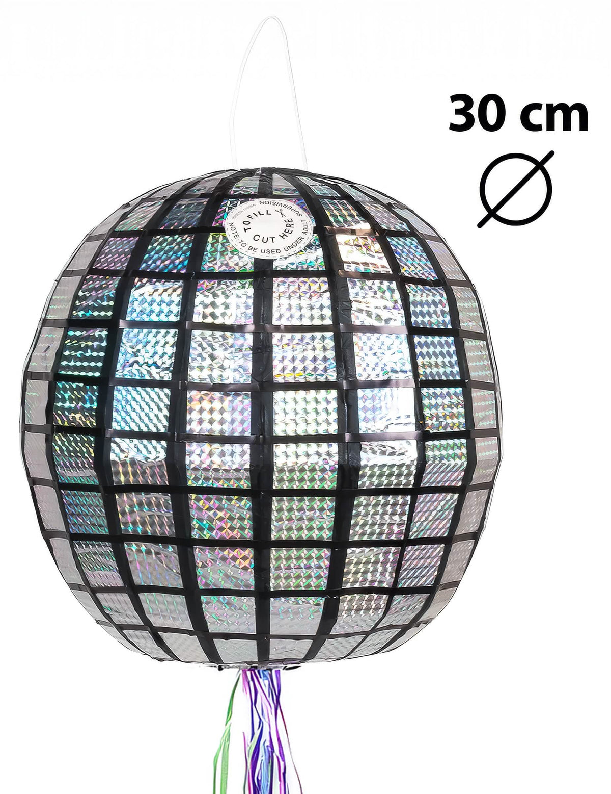 Rozmery a systém uchytenia disco piñaty v tvare disko gule