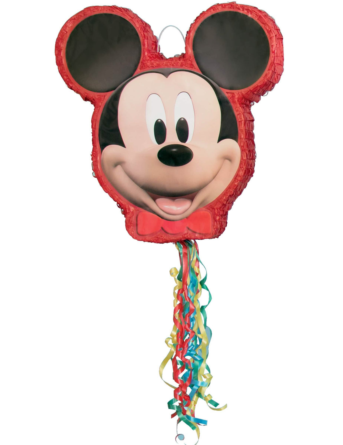 Piñata Mickey Mouse pre dieťa červená s farebnými stužkami