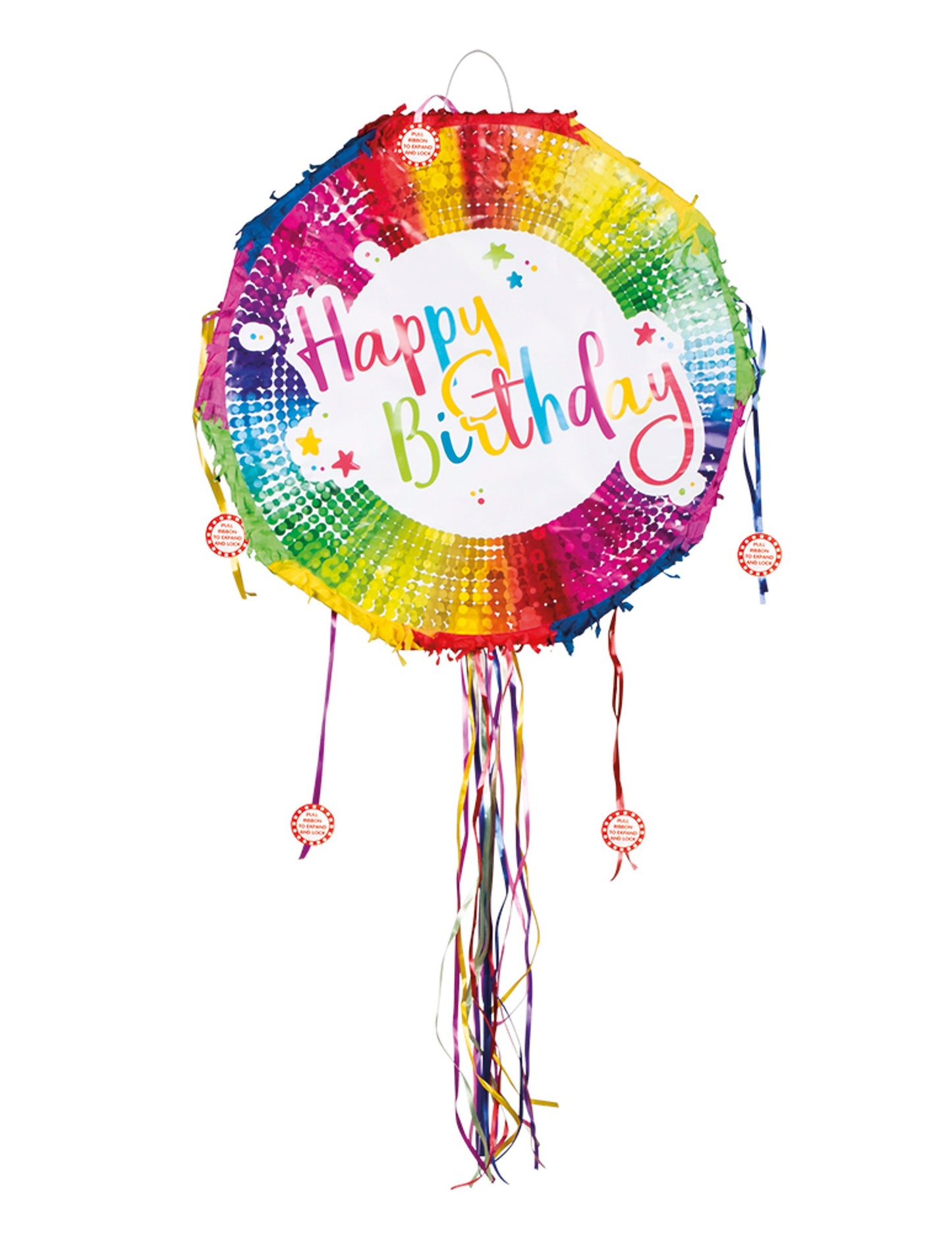 Piñata ronde Happy Birthday pour anniversaire multicolore