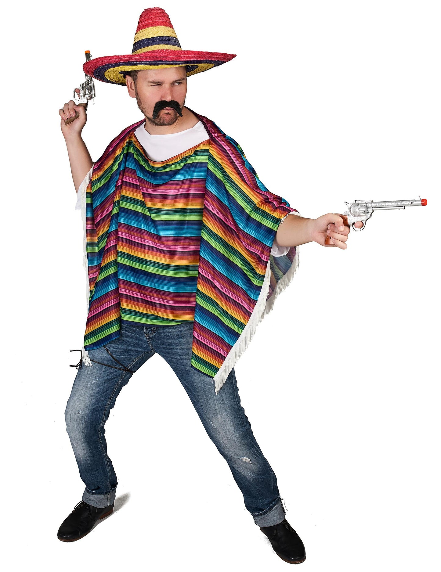 Viacfarebný mexický poncho s dospelými strapcami