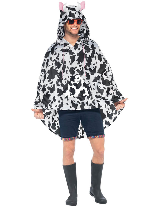 Vue de face du poncho vache pour adulte