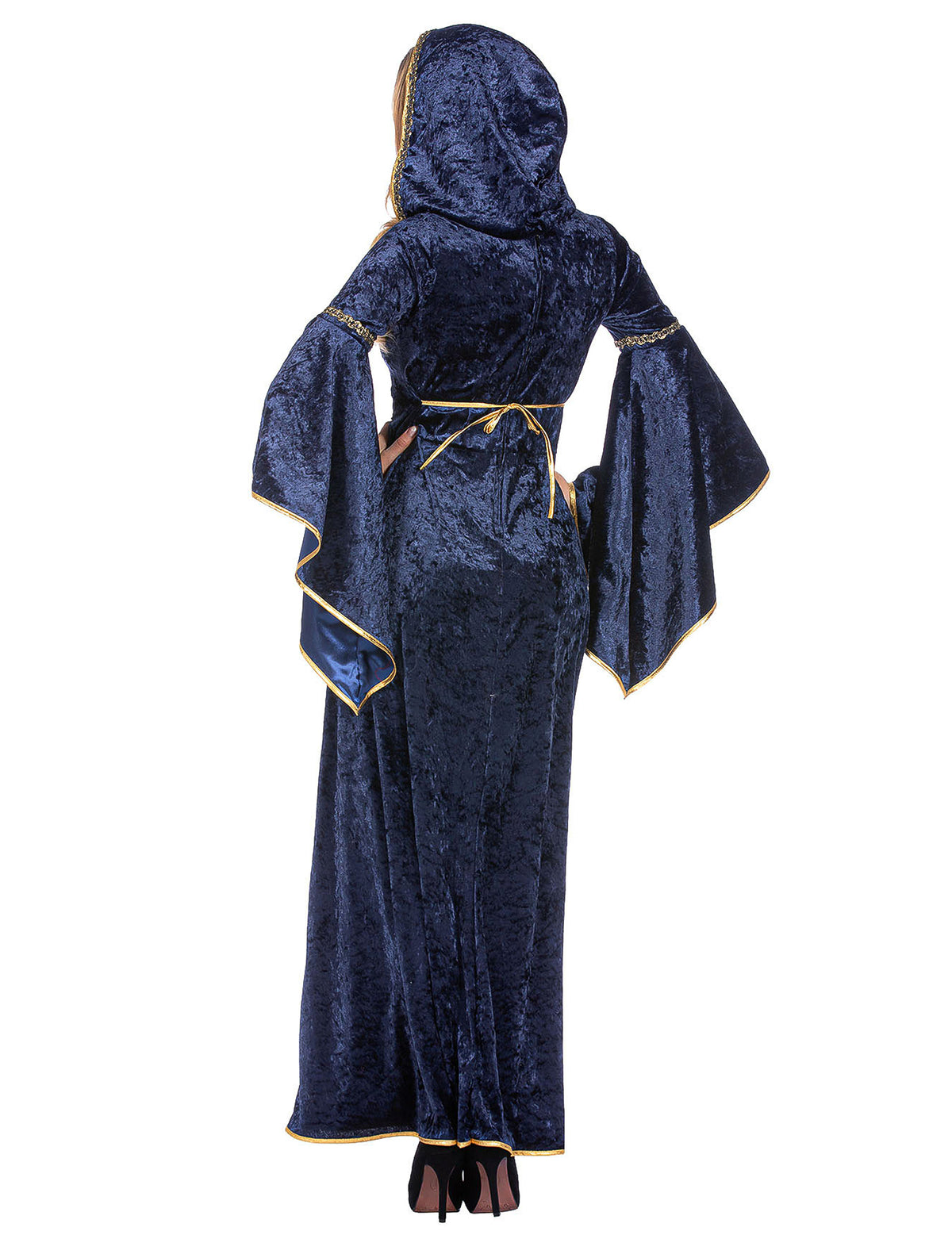 Robe médiévale longue à capuche bleu marine luxe femme
