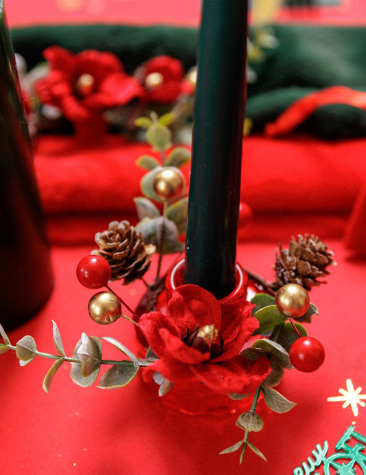 Krúžok na obrúsky Elegance červený, zelený a zlatý zamat 13 cm