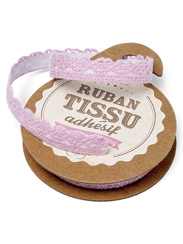 Ruban tissu adhésif dentelle pour décoration rose