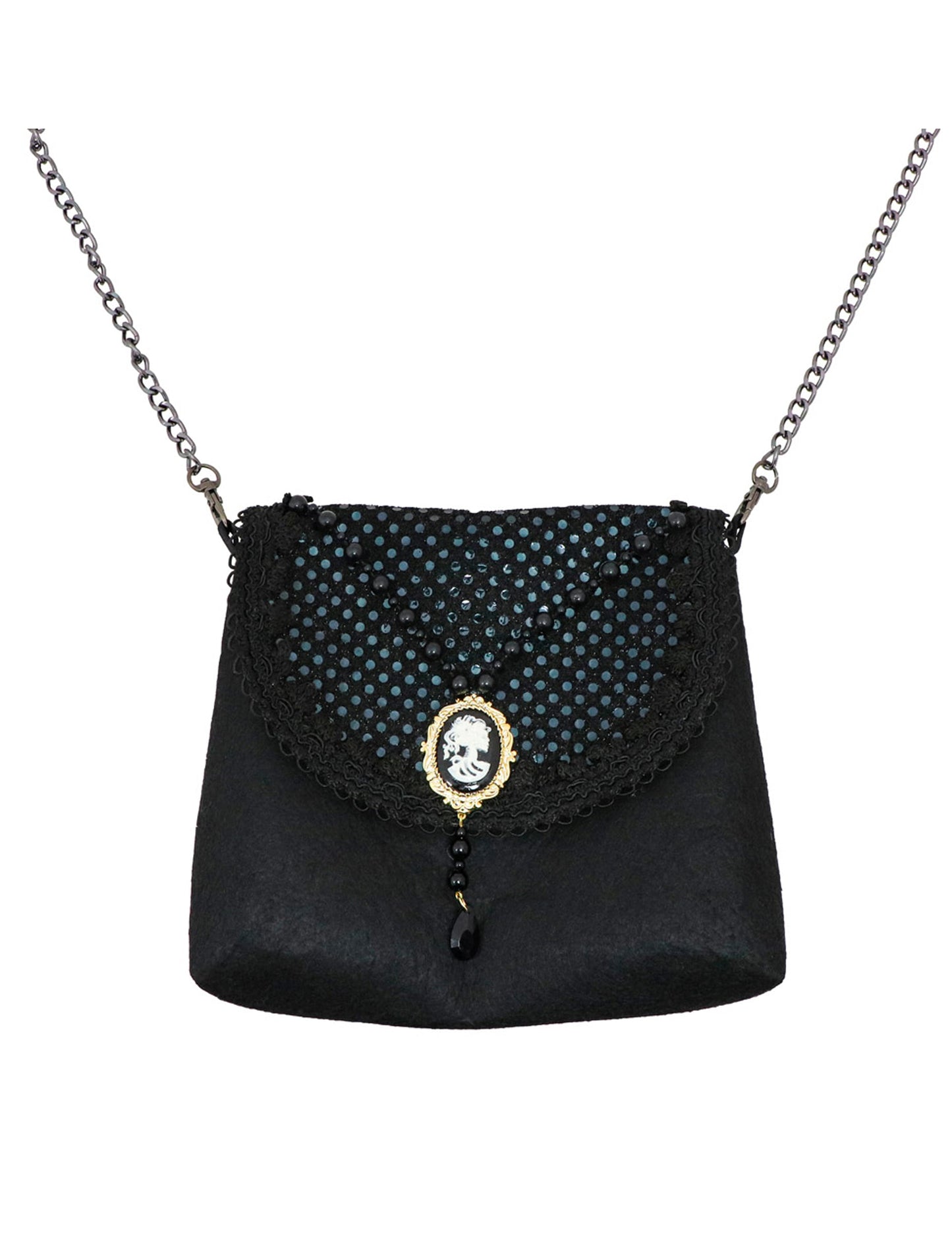 Sac gothique pour femme noir avec sequins et camée