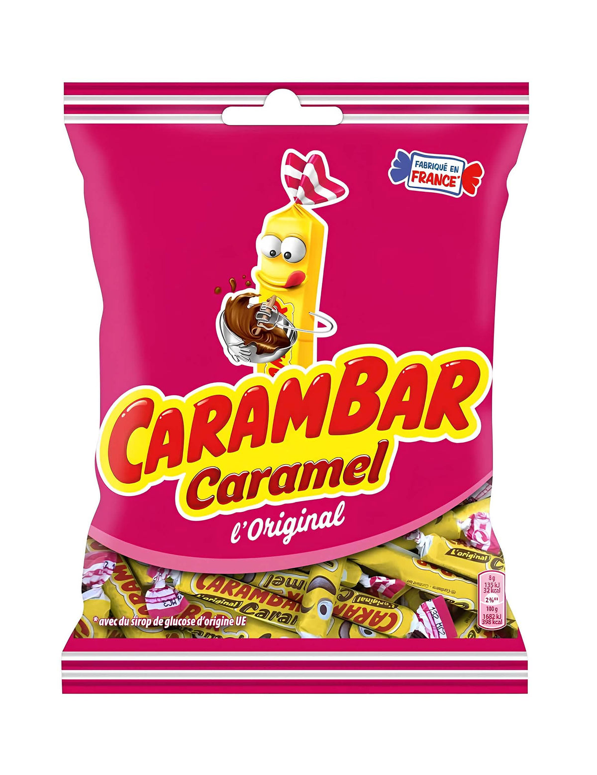 Vrecúško cukríkov Carambar karamel pre dieťa a dospelý ružová a žltá