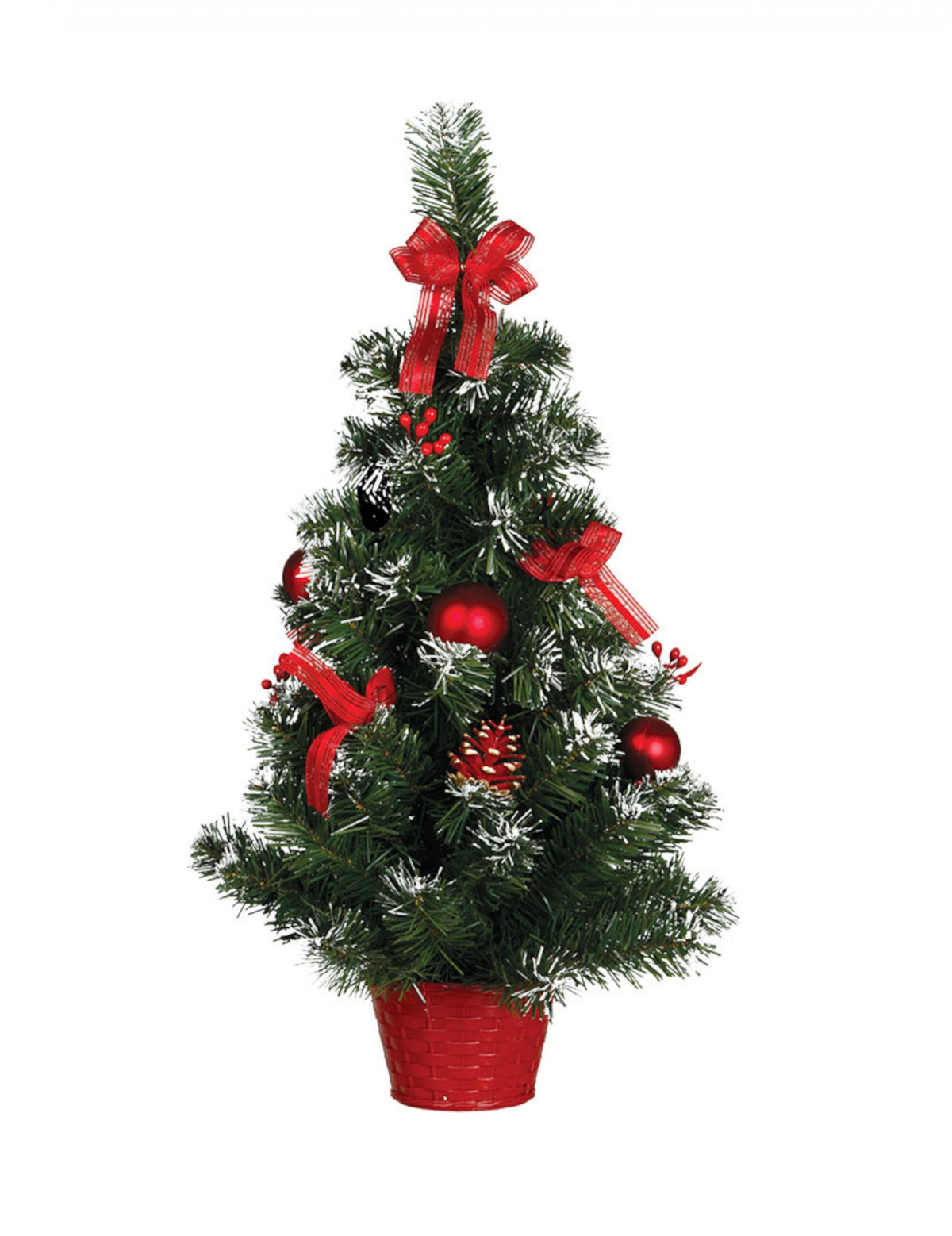 Sapin sur pied de Noël pour décoration rouge effet enneigé