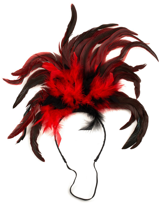 Vue de face du serre-tête cabaret plumes pour adulte