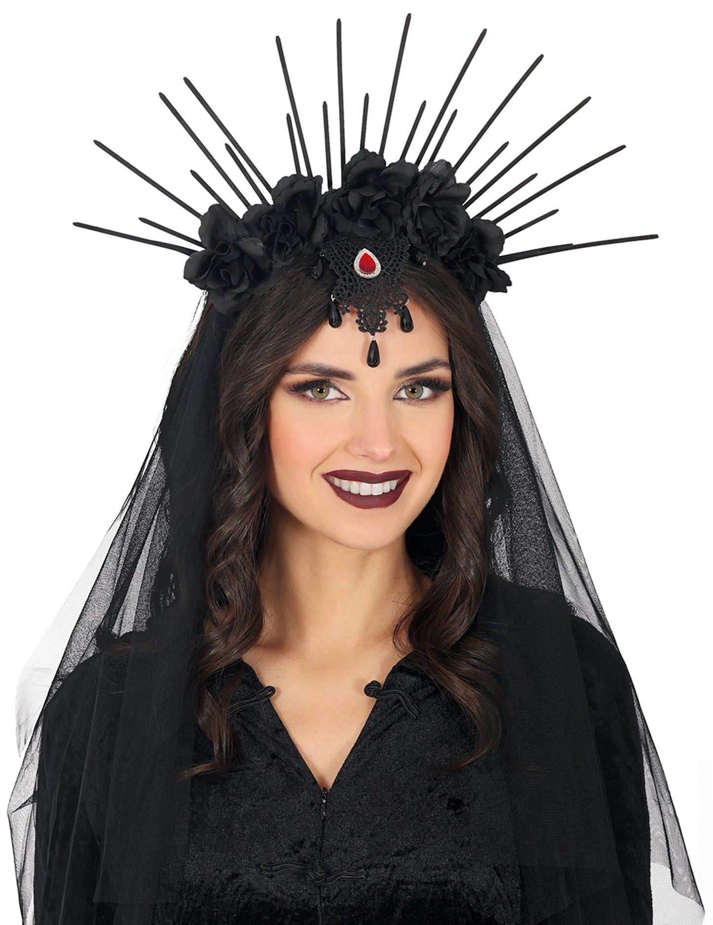 Dámska kvetinová čelenka s čiernym závojom