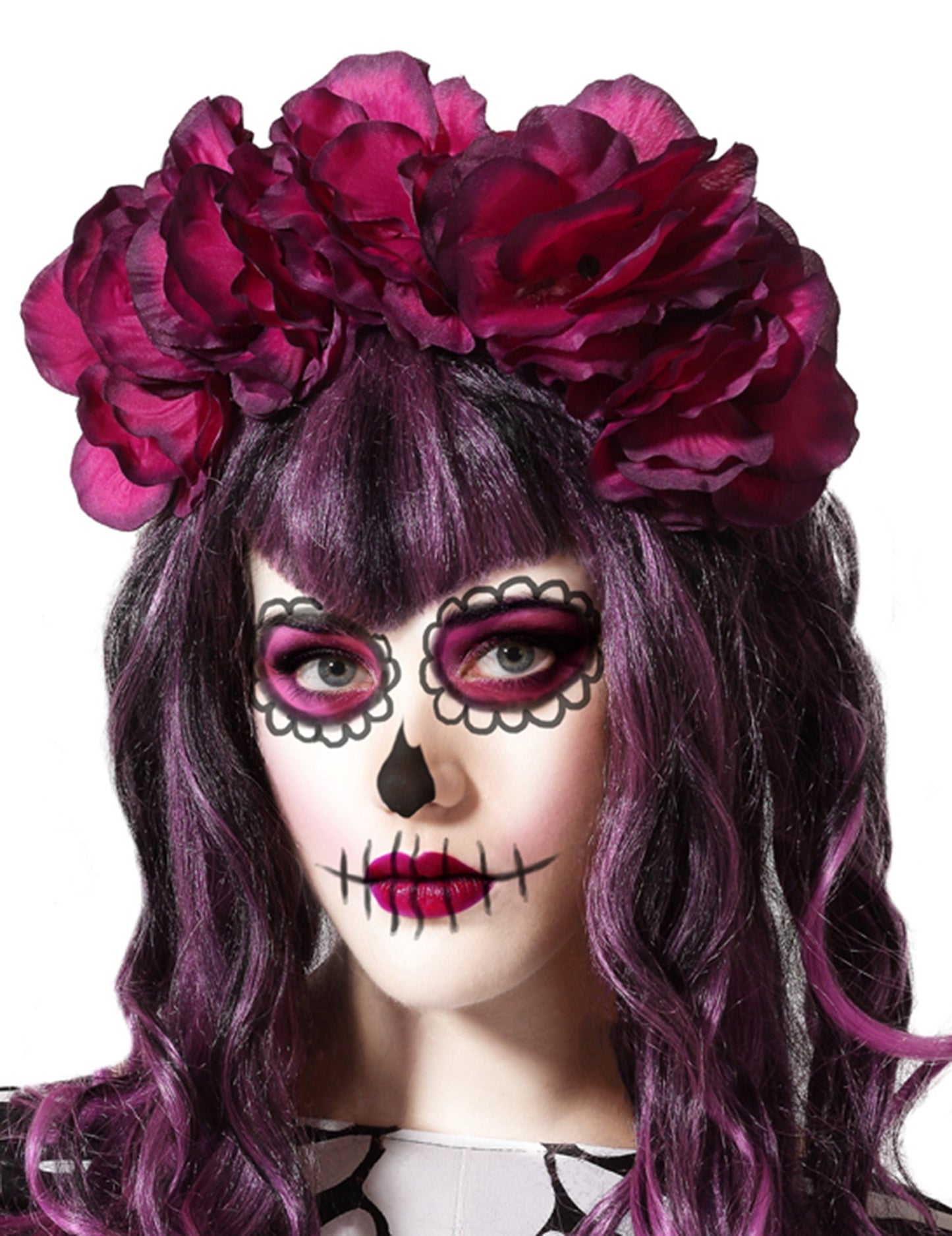 Ľahká čelenka ružové kvety Dia de los Muertos žena