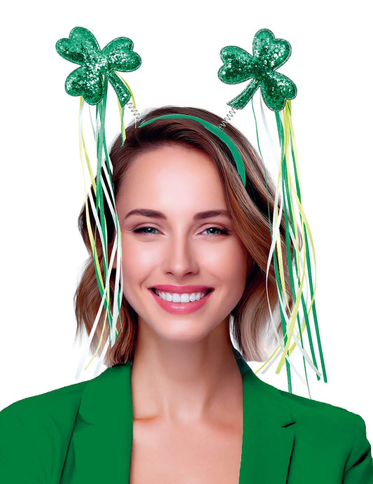 Vue de face du serre-tête trèfles avec rubans St Patrick