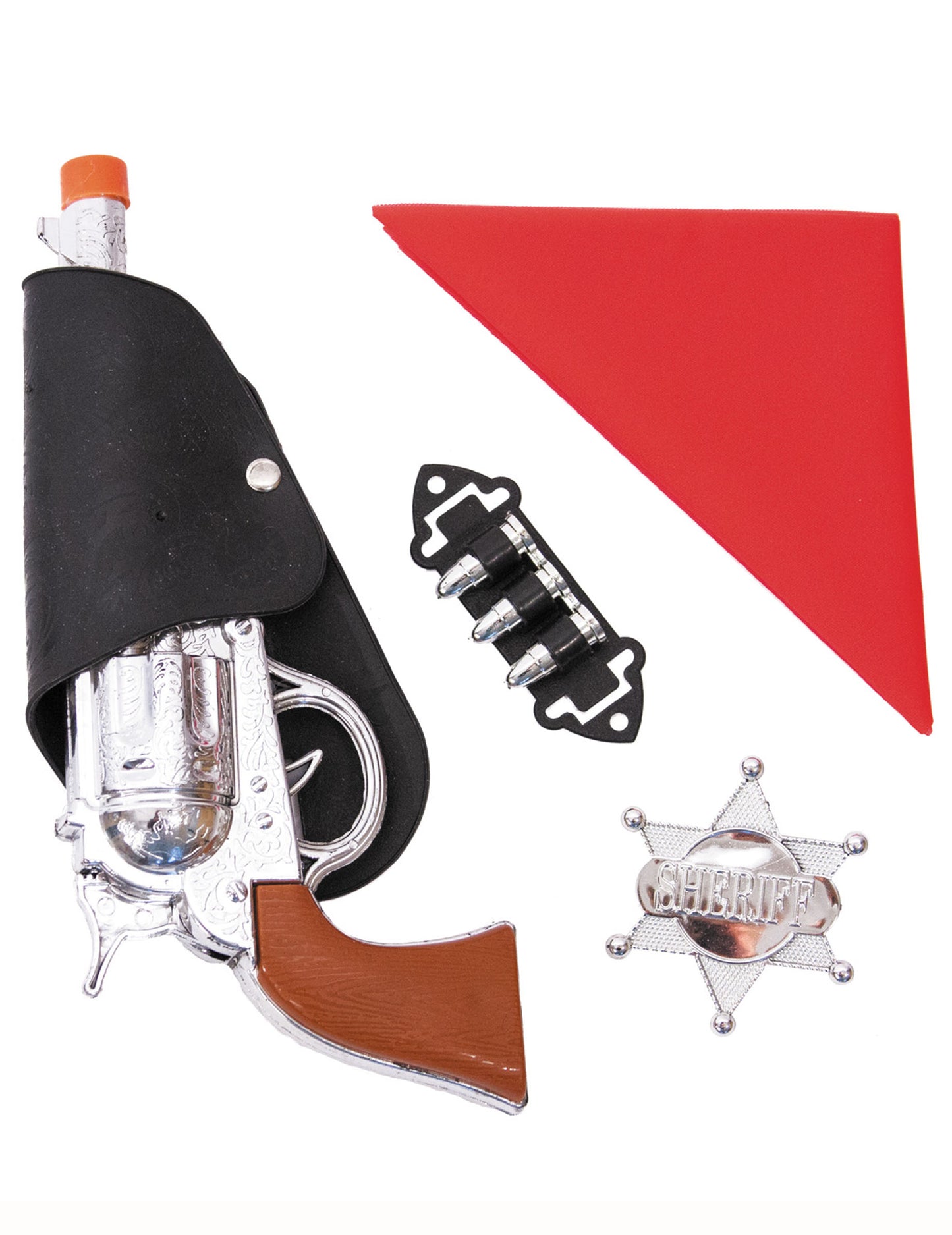Set de cowboy far west pour enfant argenté et rouge en plastique avec holster et étoile de shérif