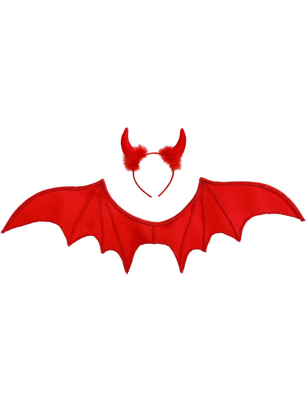 Detail krídel a čelenky súpravy červeného diabla na Halloween