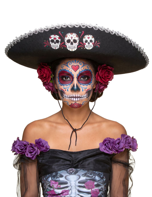 Black Sombrero Dia de los Muertos dospelých strieborných povrchov
