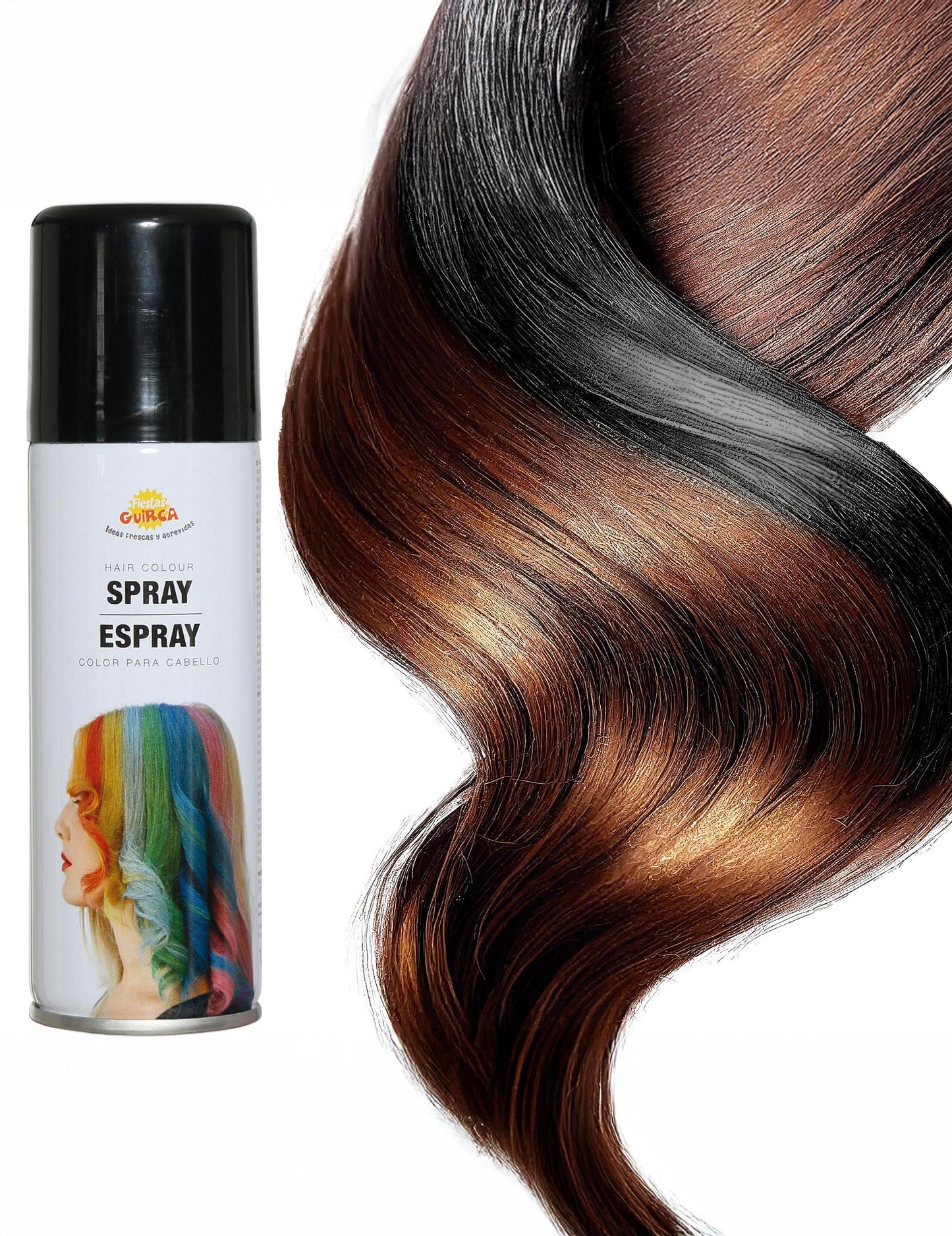 Detail zobrazenia čiernej farby na pramene spreja na vlasy