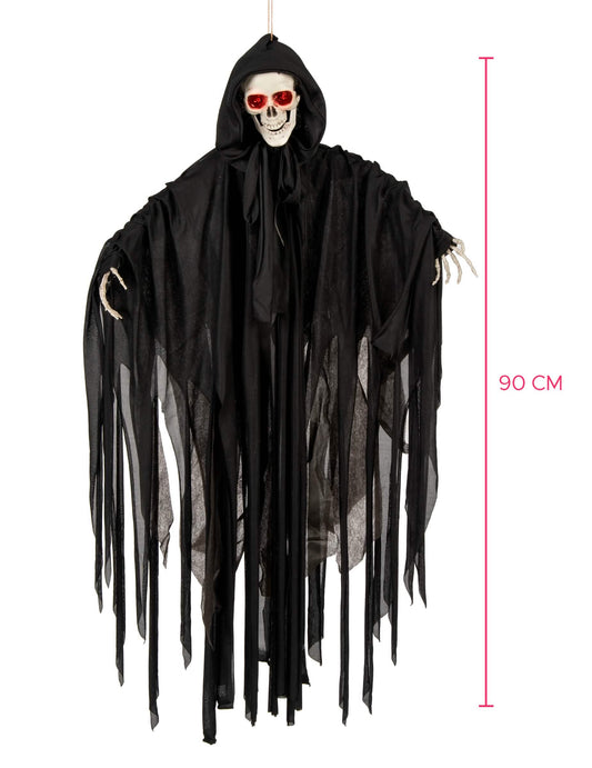 Rozmery s mierkou kostry na halloween so svetelnými, zvukovými a animovanými efektmi