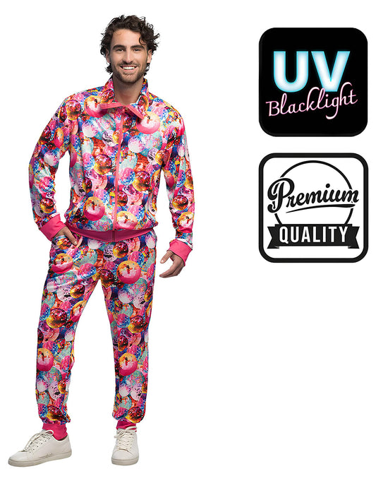 Détail de l'effet UV et de la qualité premium du survêtement Disco Club