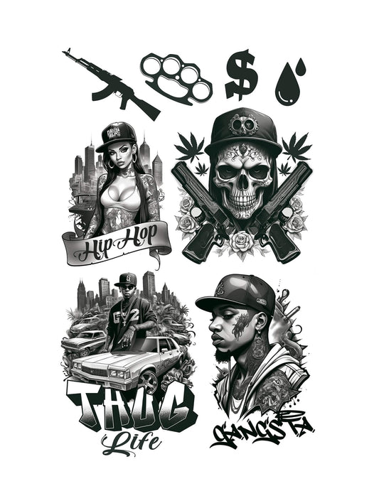 Planche de motifs variés du Tatouages thug life pour adulte