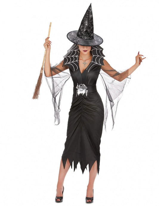 Balíček kostýmu čarodejnice-pavúka pre ženy s metlou a klobúkom na Halloween