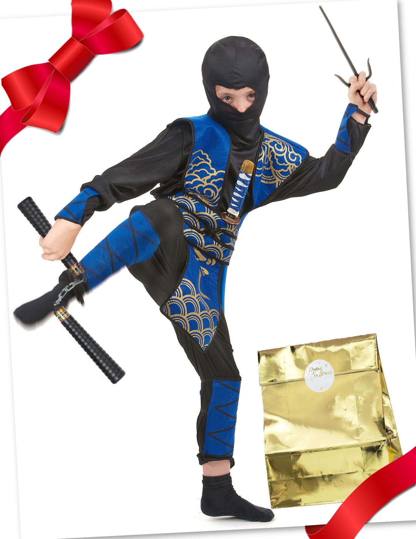 Darčeková sada ninja kostým modrý s doplnkami pre deti