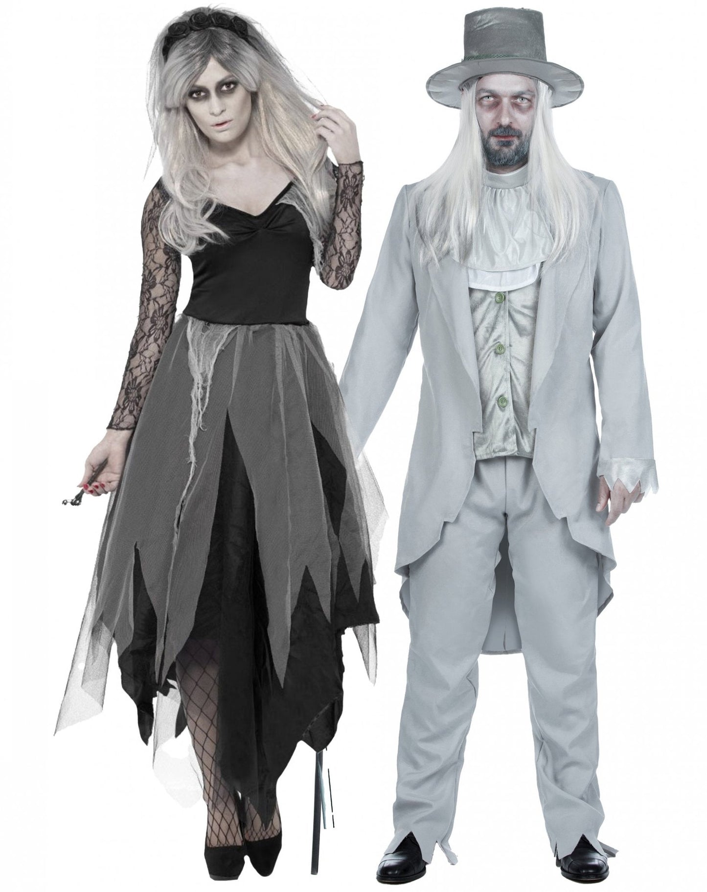 Párový kostým duchovných manželov na Halloween pre dospelých