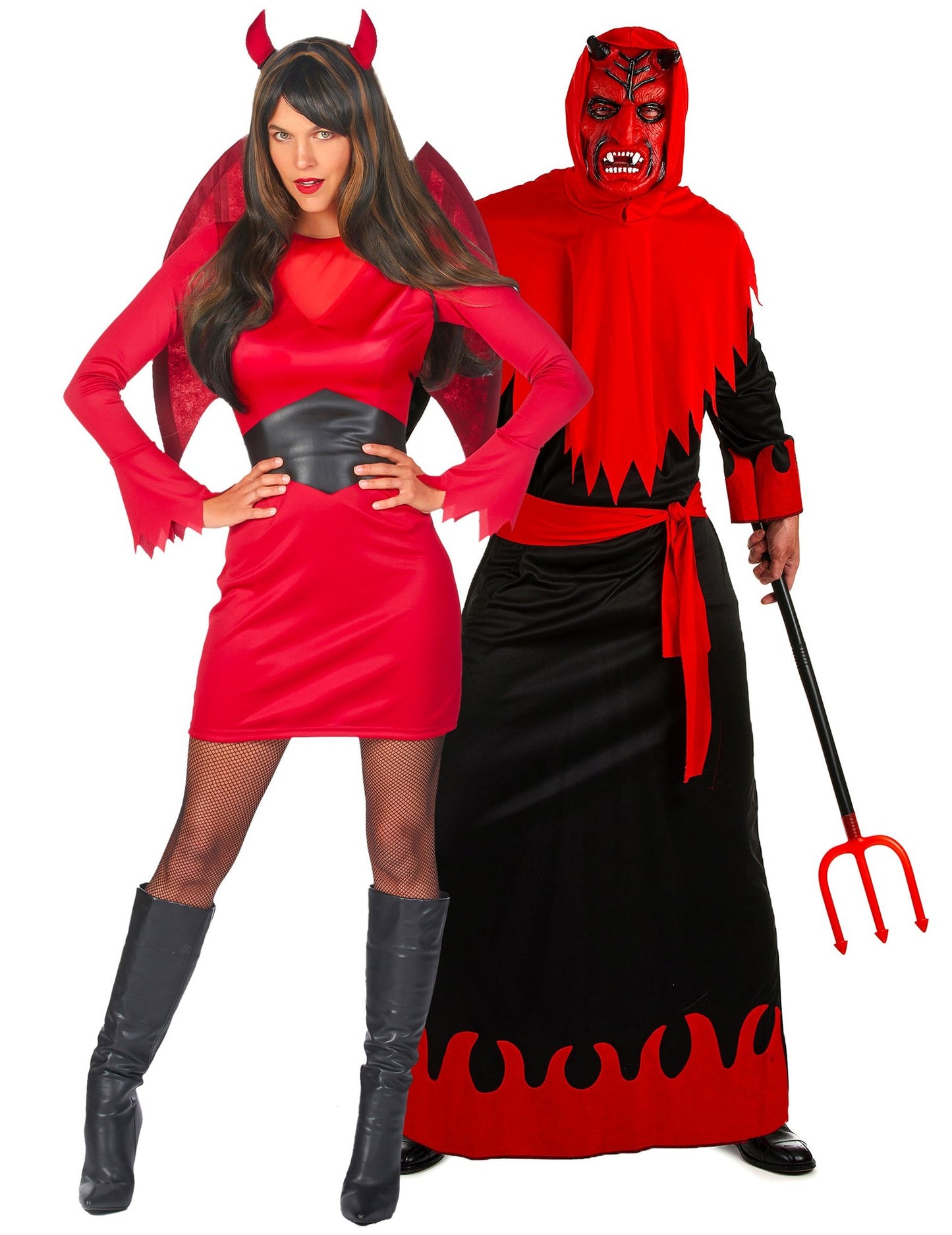 Párty kostým pre pár: červená diabolka a démonický diabol Halloween pre dospelých