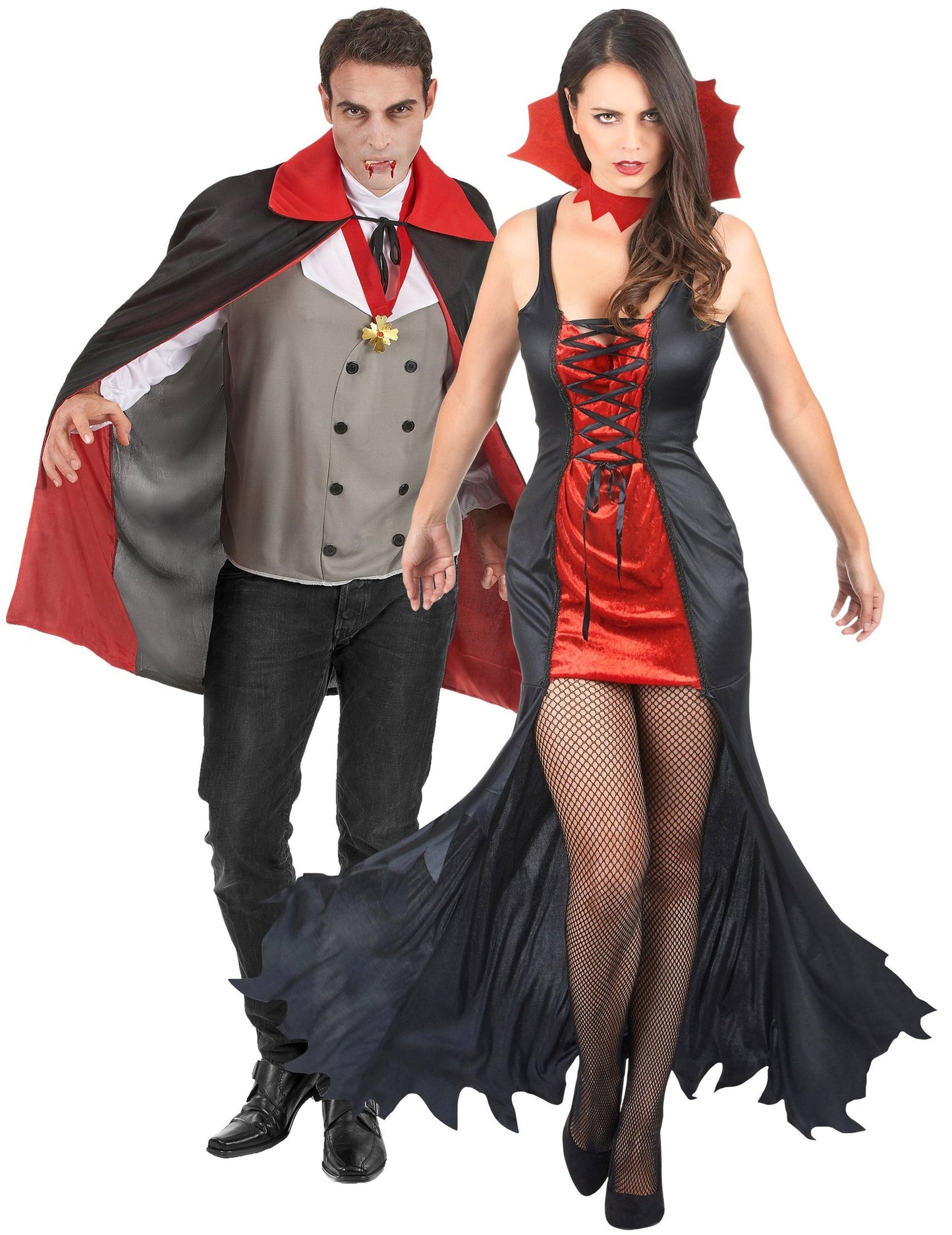 Krvavé červené párové upírske kostýmy na Halloween pre dospelých