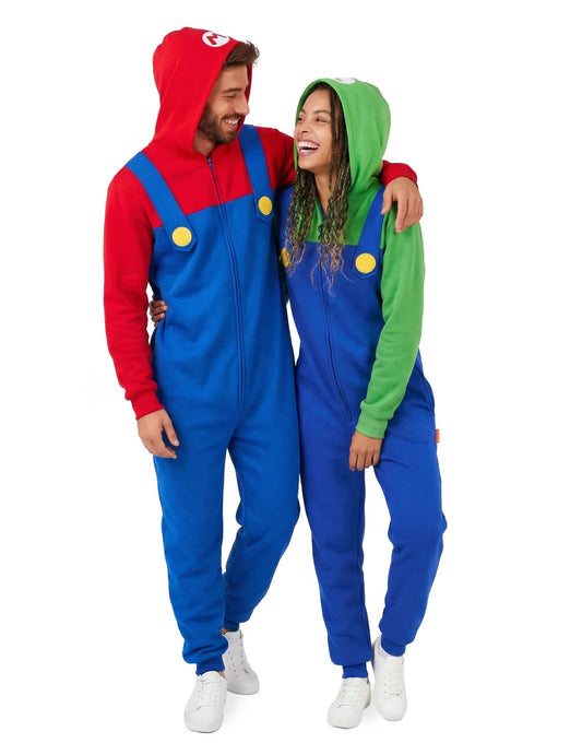 Párový kostým kombinézy Luigi a Mario pre dospelých