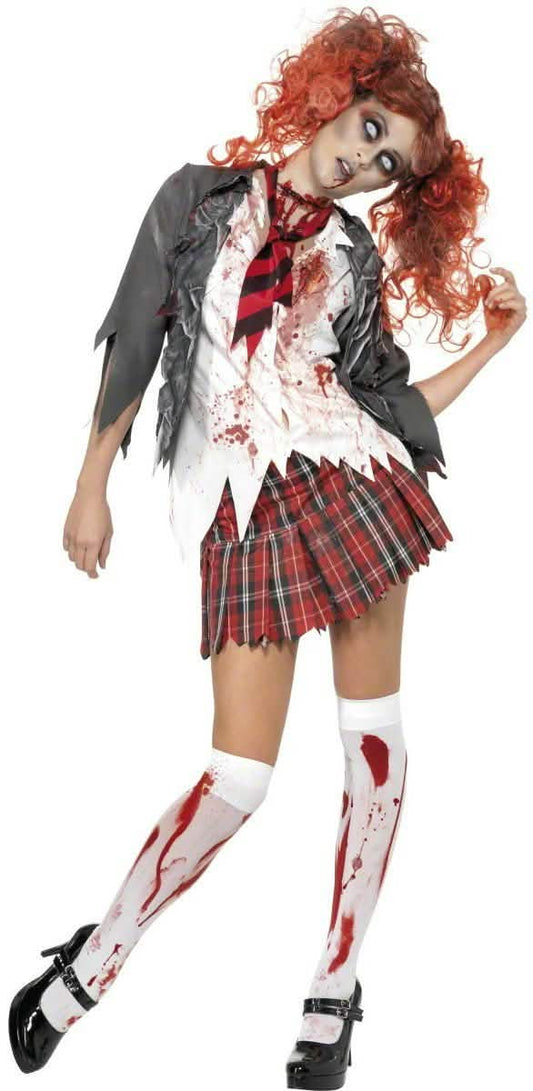 Balíček kostým a doplnok pre ženskú zombie školáčku