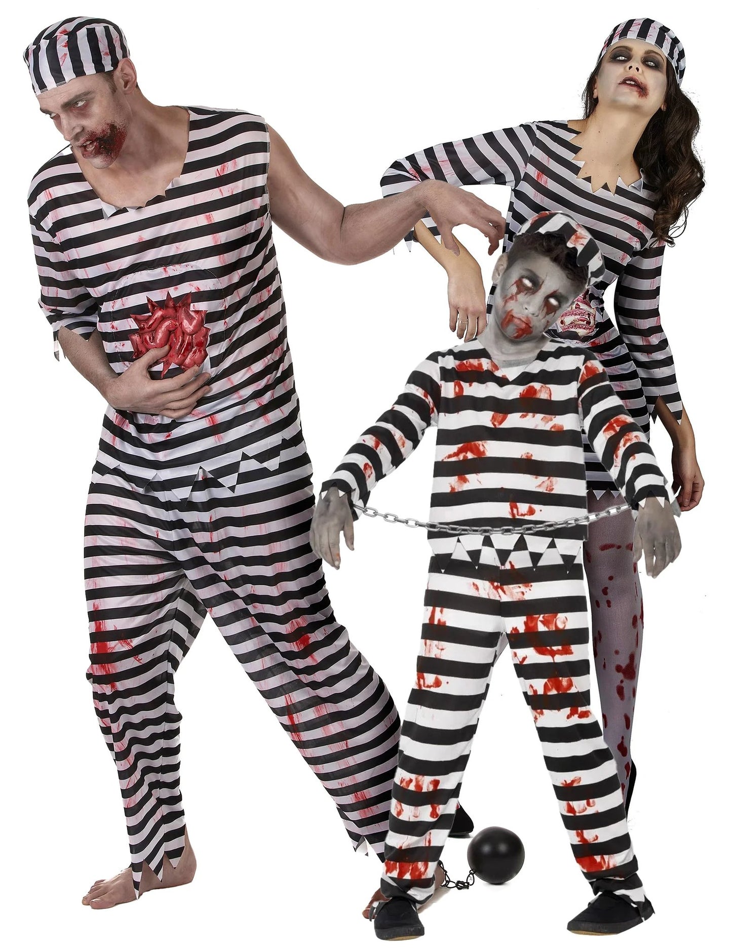 Rodinný kostým strašidelných zombie väzňov na Halloween