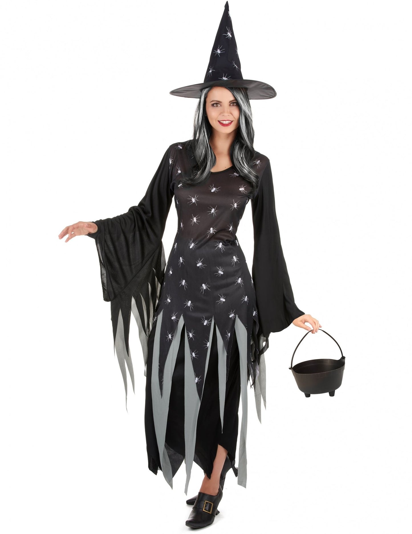 Balíček kostýmu čarodejnice pre ženy s kotlíkom a parochňou na Halloween
