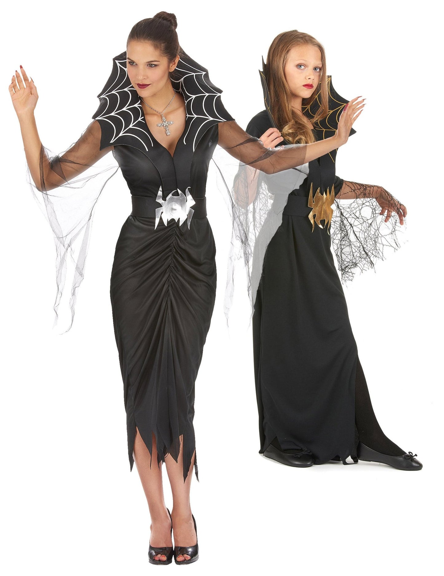 Pár kostým čarodejnice a pavúka pre matku a dcéru na Halloween
