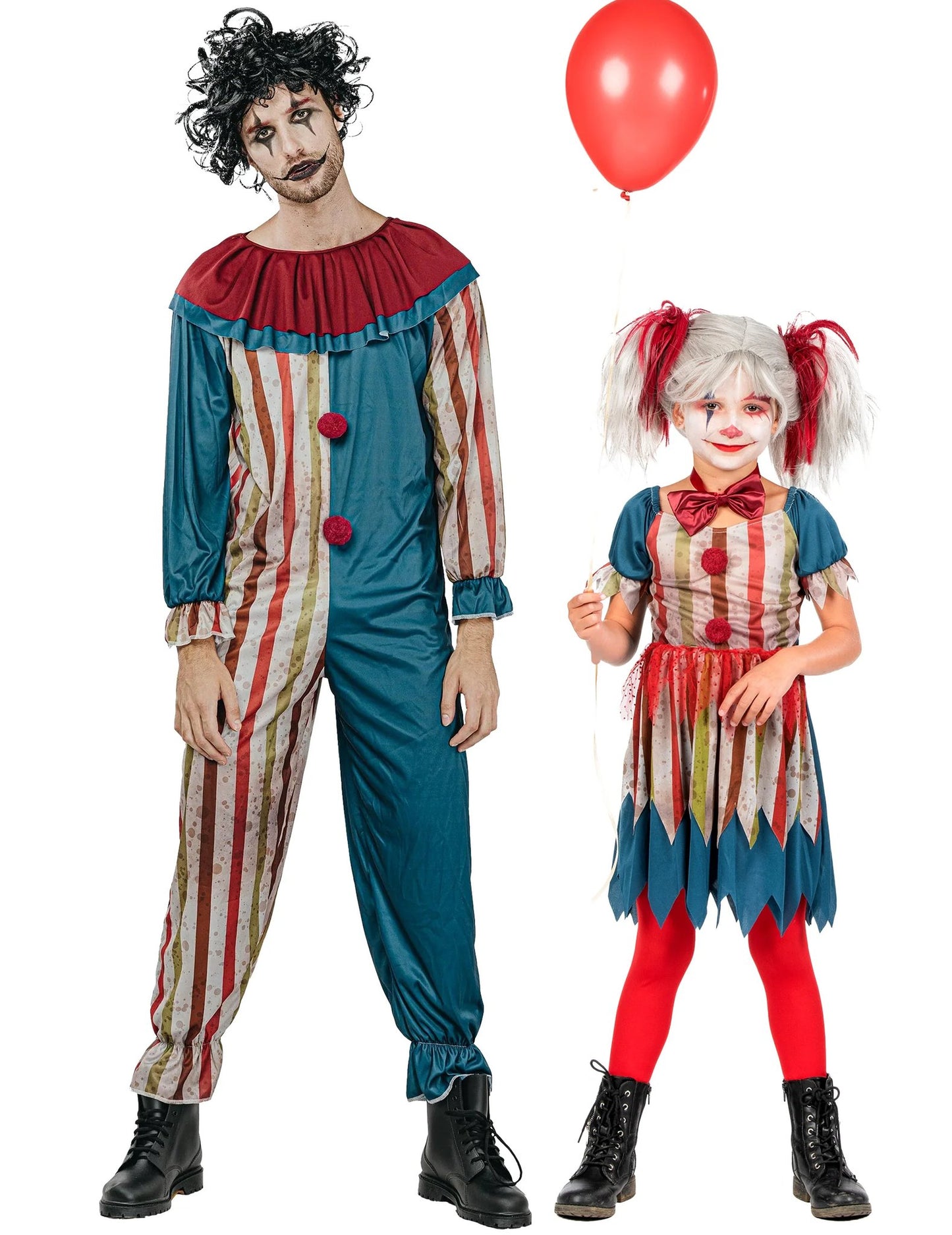 Párový kostým farebných klaunov otec a dcéra na Halloween