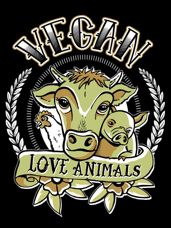 Vegan Girlie tričko - Vegan Love Animals čierne-viacfarebné