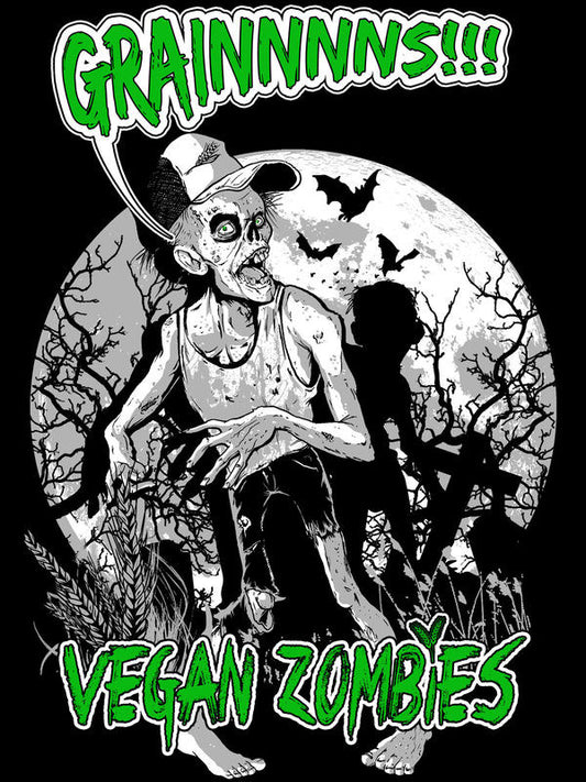 Gros plan sur l'illustration du T-shirt Vegan Zombies pour adulte