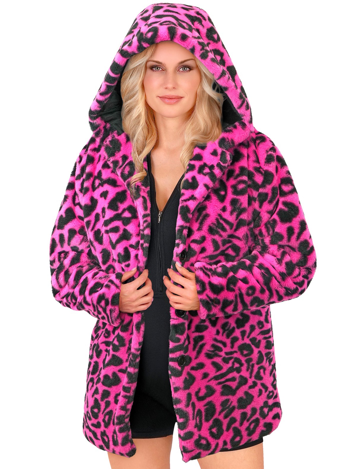 Veste à capuche léopard rose adulte