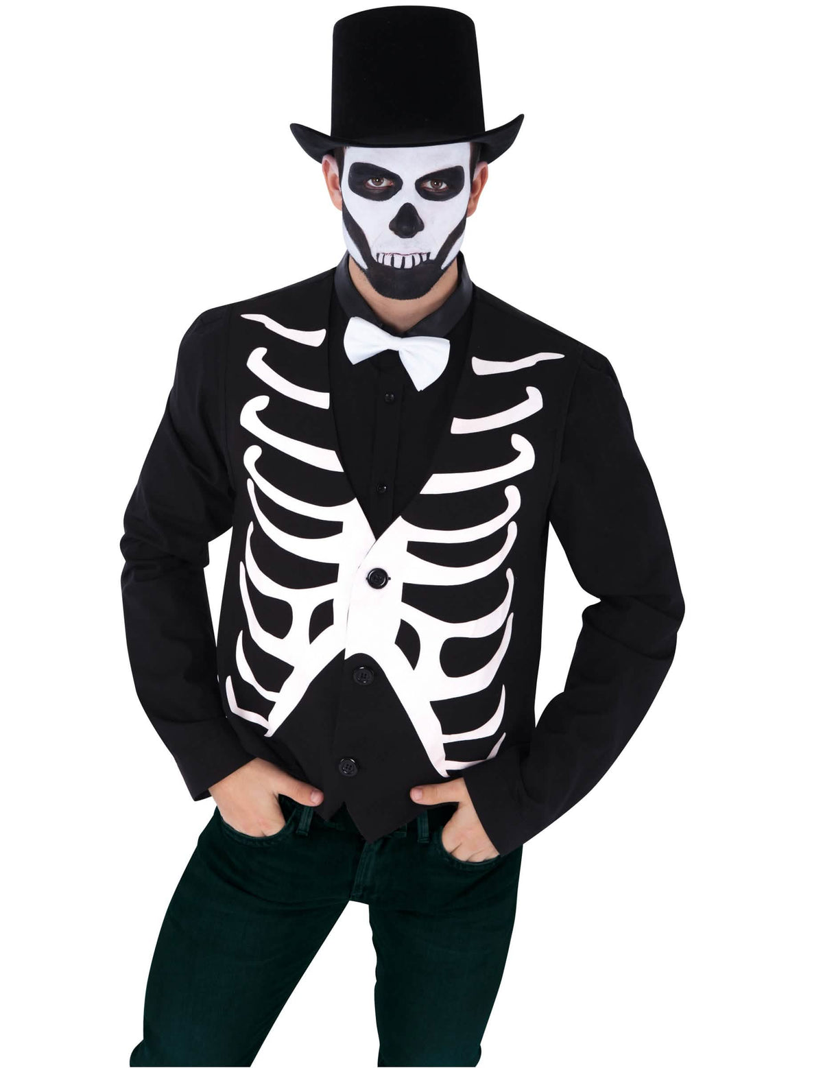 Vesta so skeletom pre muža v čiernej a bielej s motívom hrudného koša