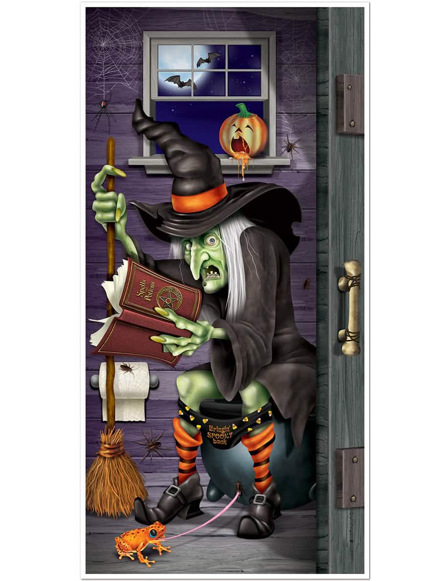 Dekorácia na dvere čarodejnice na toaletu na halloween viacfarebné s grimoárom a kotlom
