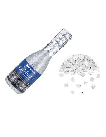 Konfeti kanón na šampanské s metalizovaným strieborným papierom 20,5 cm 