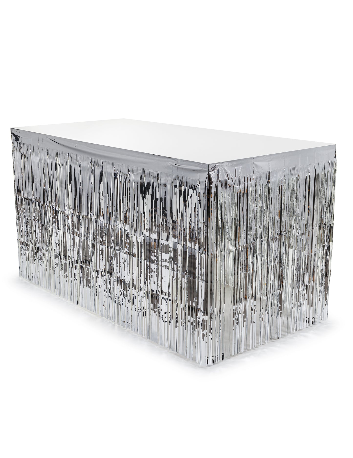 Strieborná strapcová stolová sukňa 300 x 80 cm 