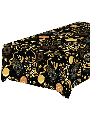 Obrus Šťastný nový rok čierno-zlatý 1,37 x 2,74 m