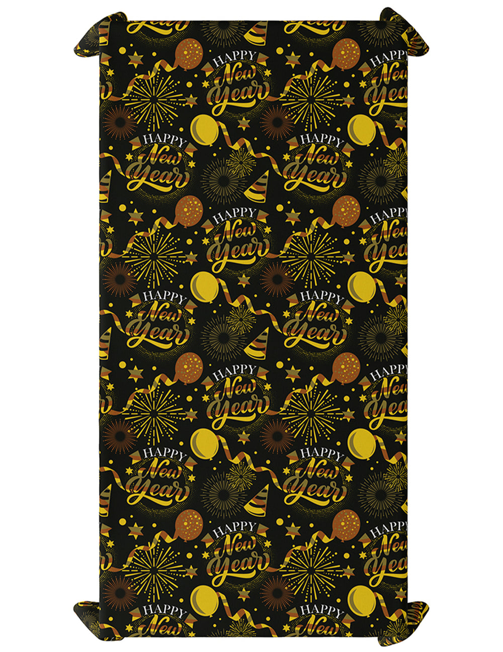Détail du motif de la nappe Happy New Year pour fête noir et or