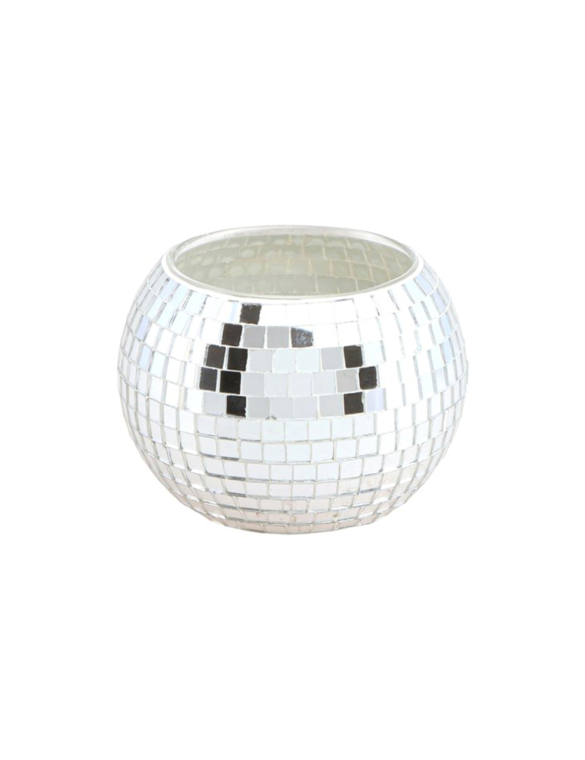 Photophore boule à facette pour décoration argentée en verre