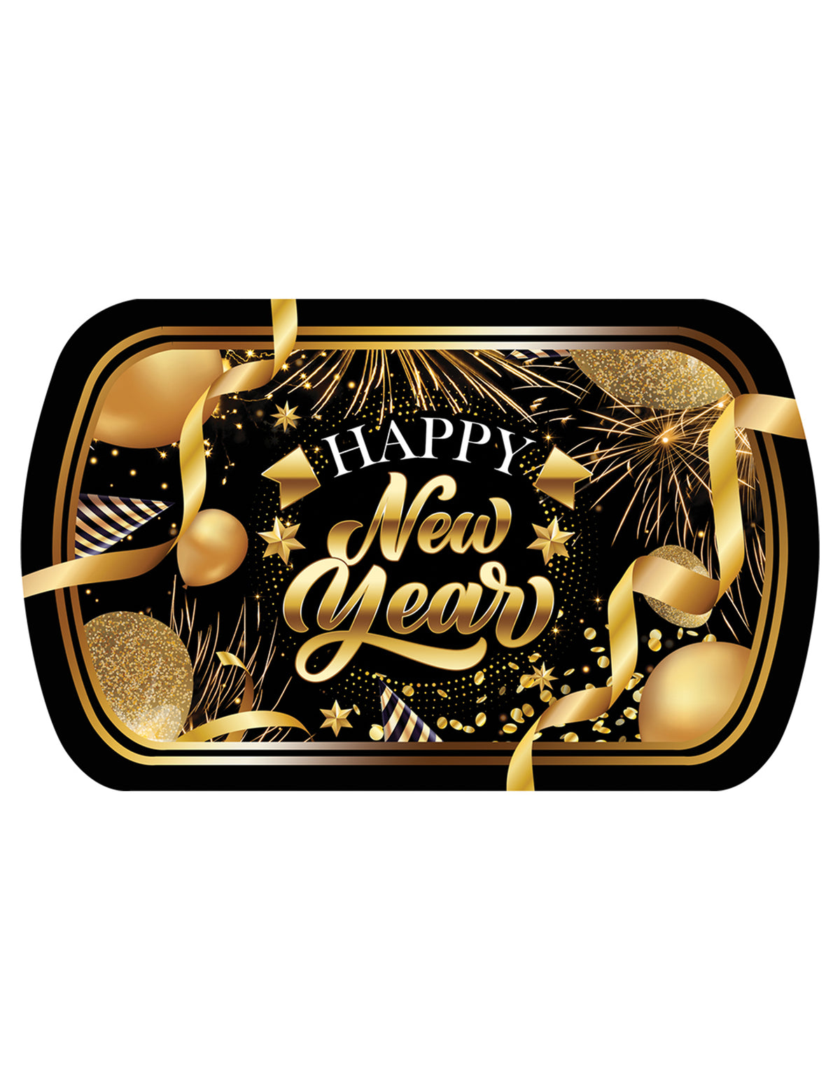 Plateau en plastique Happy new year pour la fête noir et or