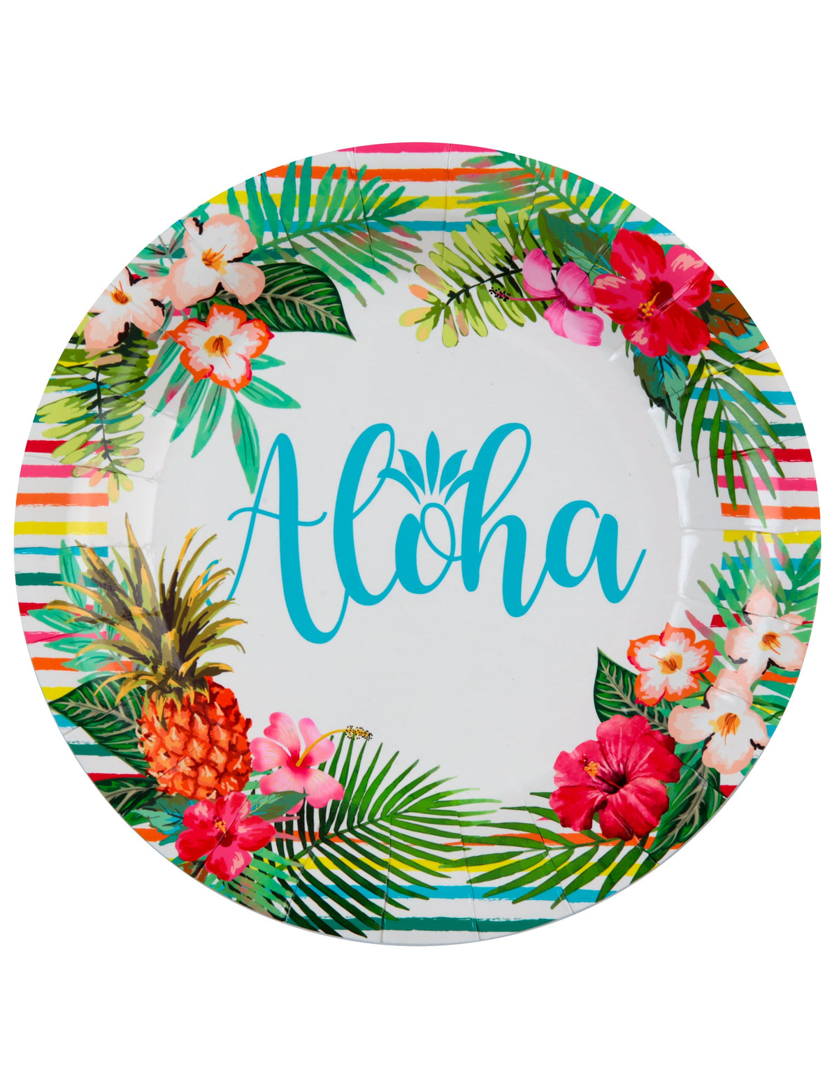 Assiettes en carton Aloha pour fête à motifs tropicaux avec fleurs et ananas