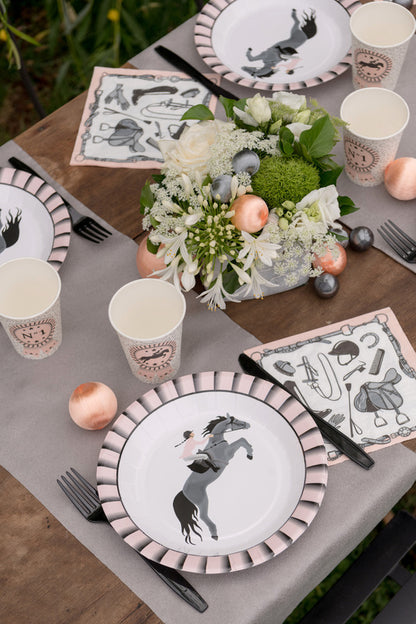 10 kartónových tanierov s jazdeckou tematikou 22,5 cm ružový kôň